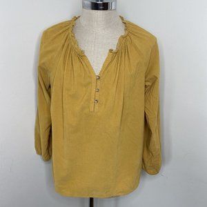 J Jill Womens Tunic Top Corduroy Sz L Shirt Mustard Yellow Peasant Blouse